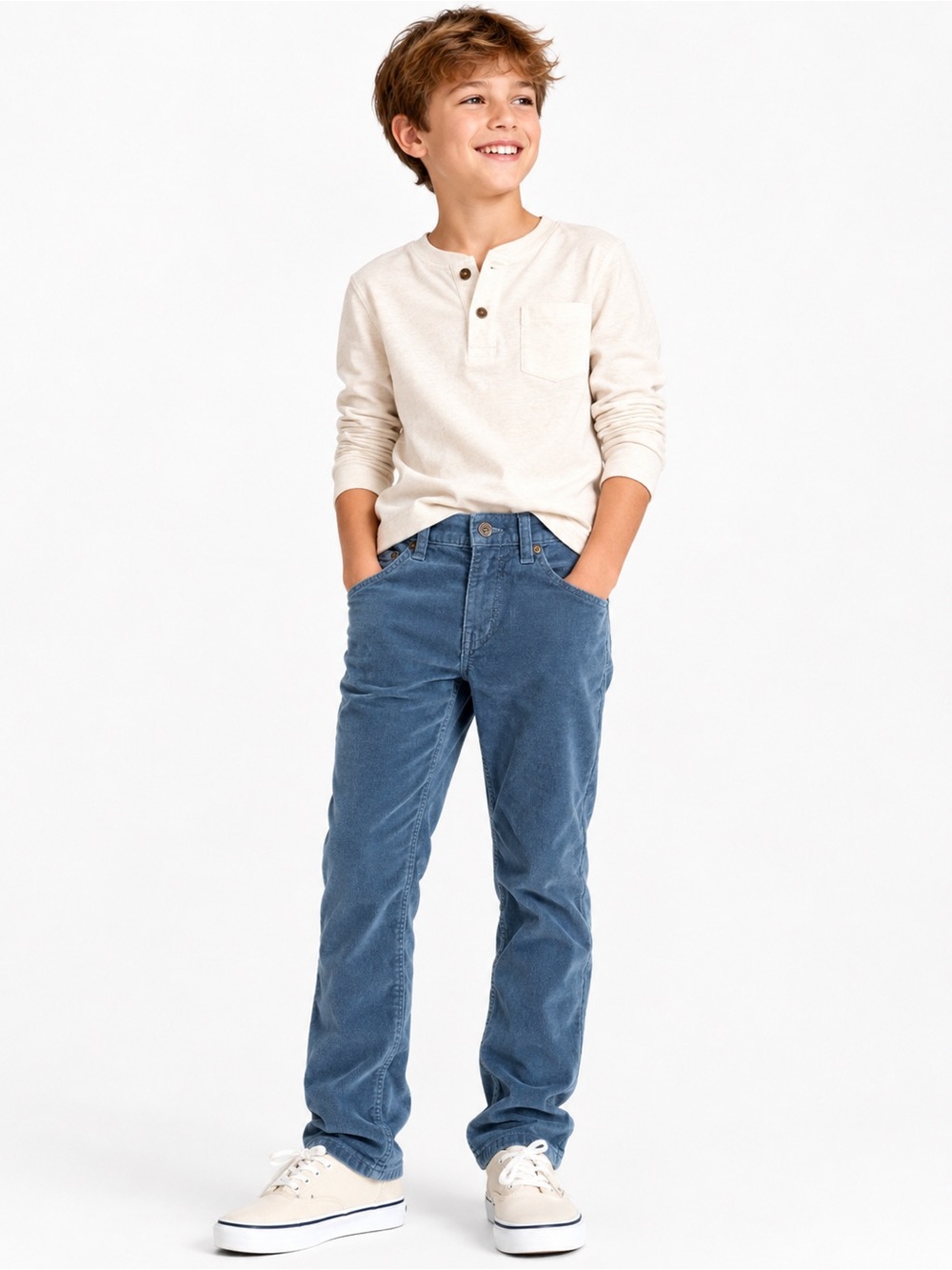 Crewcuts Boys Blue Corduroy Pants Size 10 Adjustable Waist Slim Straight